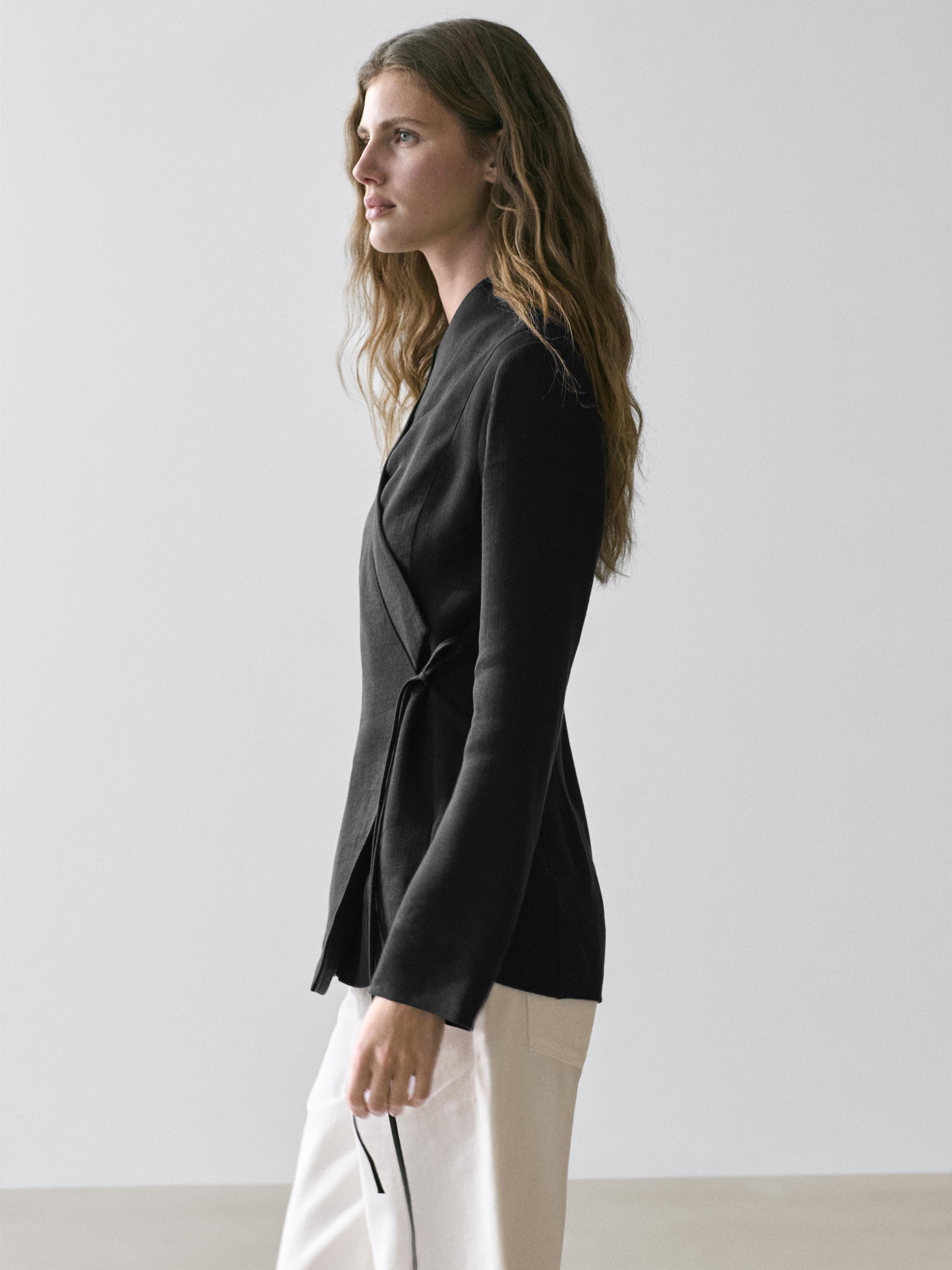 Fitted linen blend kimono